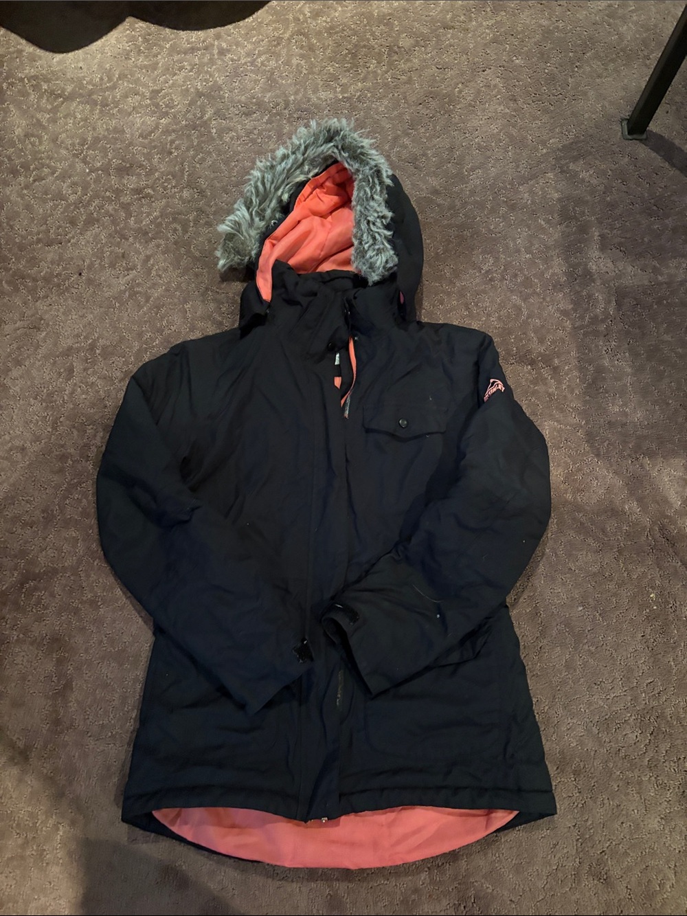 Kids Hooded Winter Coat - Navy with Coral Lining